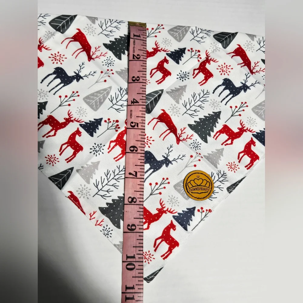 Set of 2 Crowned Beauty Christmas Dog Bandanas Reindeer Trees‎ Holiday Pet Scarf